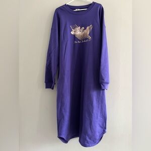 Oceanic Vintage Novelty Sweater Knit Dress Purple Long Sleeve Long Sz. OS L/XL